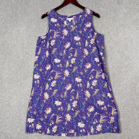 J. Jill Love Linen Purple Floral Sleeveless Shift Dress Size Medium Petite - Picture 1 of 9